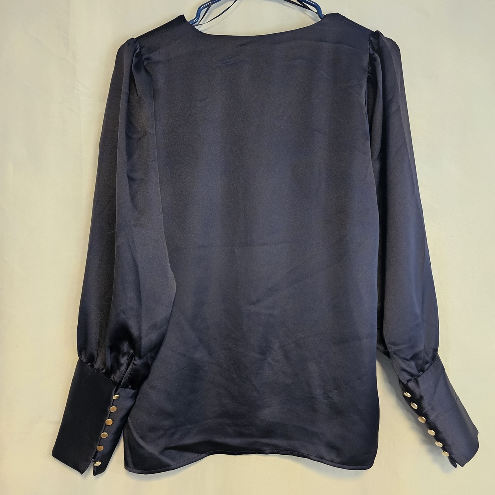 Rachel Zoe Women's XSMALL Midnight Blue Satin Blouse - Picture 3 of 4